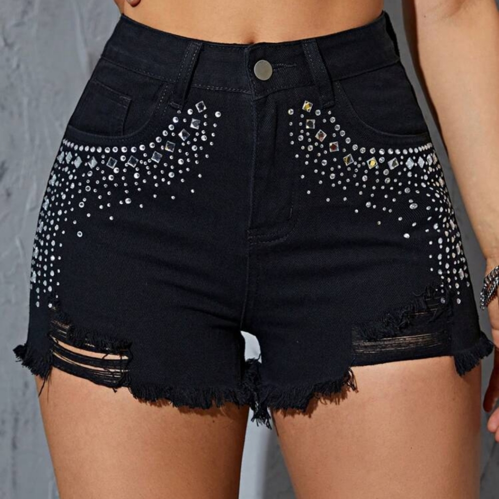 Women's black rhinestone shorts